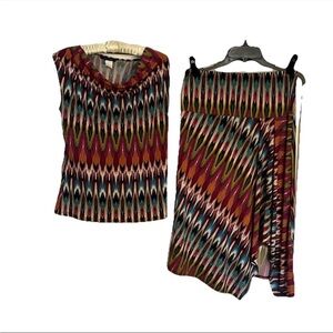 Jennie & Marlis Ikat Print 2-piece Set Top Skirt M Boho Festival Asymmetrical